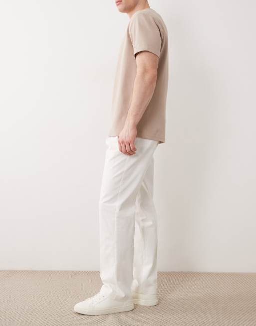 ASOS DESIGN tailored cotton rich straight leg chino pants in white with front pleats, 3 of 5