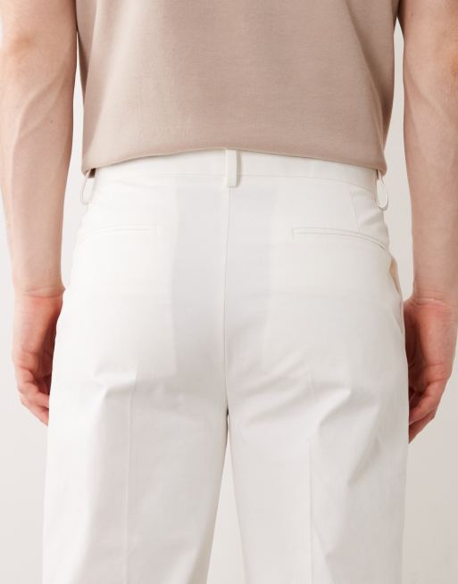 ASOS DESIGN tailored cotton rich straight leg chino pants in white with front pleats, 4 of 5