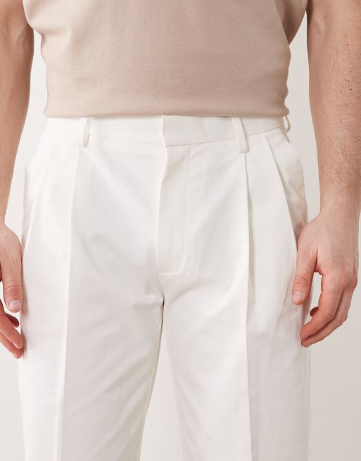 ASOS DESIGN tailored cotton rich straight leg chino pants in white with front pleats, 5 of 5
