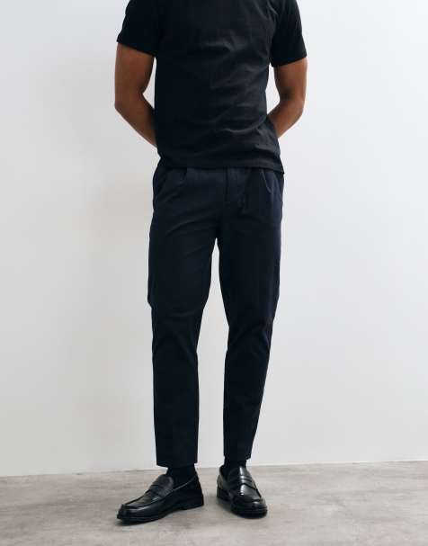 ASOS DESIGN tailored cotton rich tapered chino pants in navy - view 1