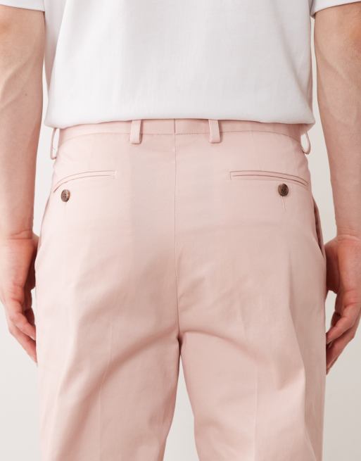 ASOS DESIGN tailored cotton rich tapered chino pants in pink with turnup, 4 of 5
