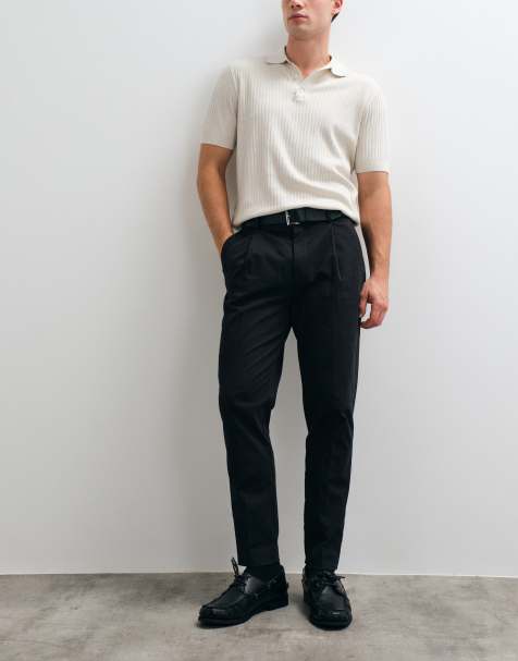 ASOS DESIGN tailored cotton rich tapered chino trousers in black - view 1