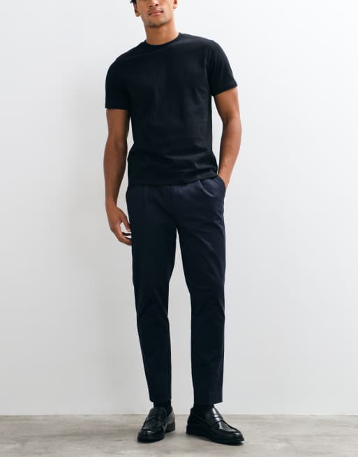 ASOS DESIGN tailored cotton rich tapered chino trousers in navy, 2 of 5