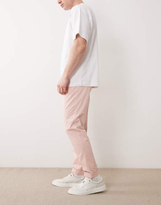 ASOS DESIGN tailored cotton rich tapered chino trousers in pink with turnup, 3 of 5
