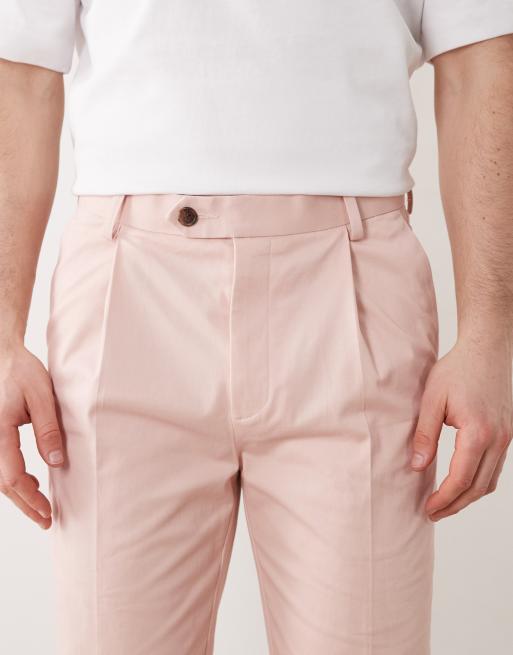 ASOS DESIGN tailored cotton rich tapered chino trousers in pink with turnup, 5 of 5
