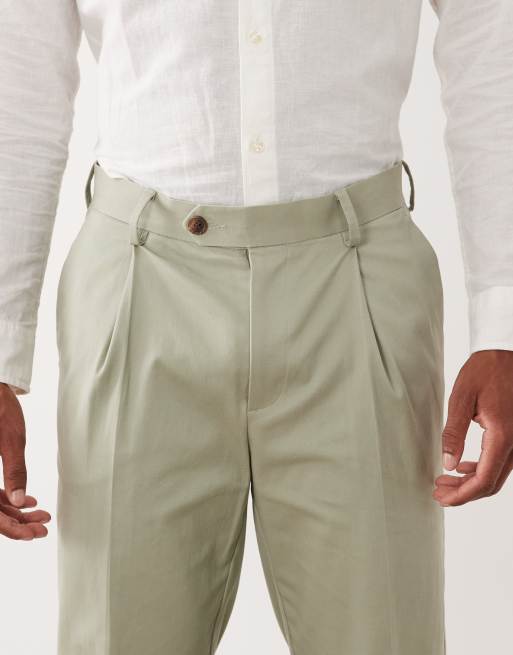 ASOS DESIGN tailored cotton rich tapered chino trousers in sage green with turnup, 4 of 5