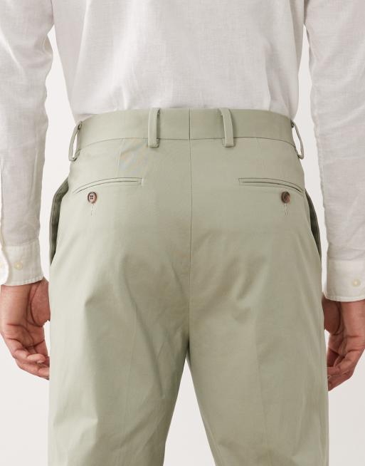 ASOS DESIGN tailored cotton rich tapered chino trousers in sage green with turnup, 5 of 5