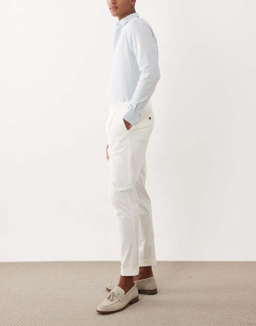 ASOS DESIGN tailored cotton rich tapered chino trousers in white with turnup, 3 of 5