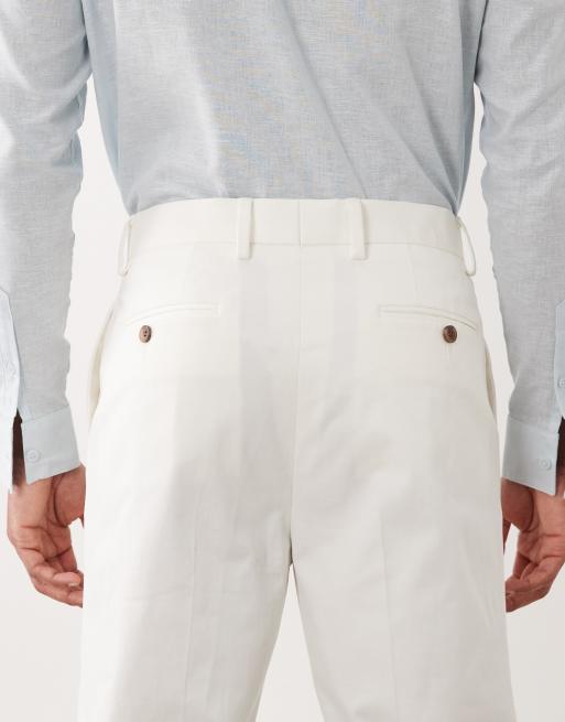 ASOS DESIGN tailored cotton rich tapered chino trousers in white with turnup, 5 of 5