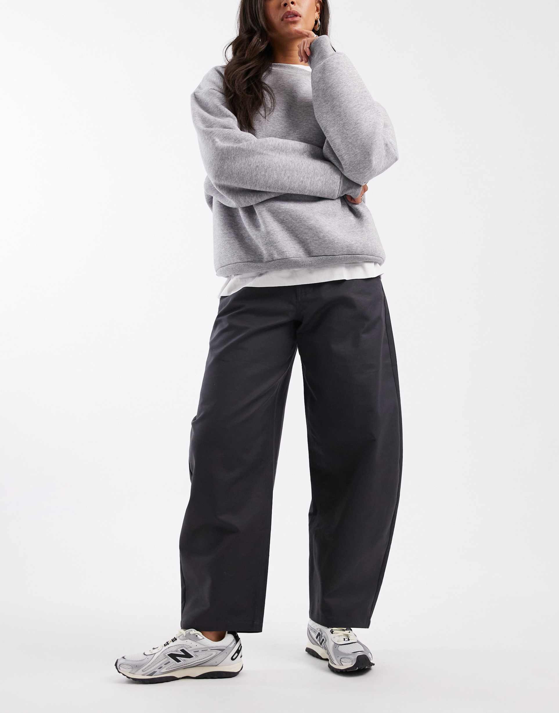 asos design tailored cotton sateen barrel leg pants in navy