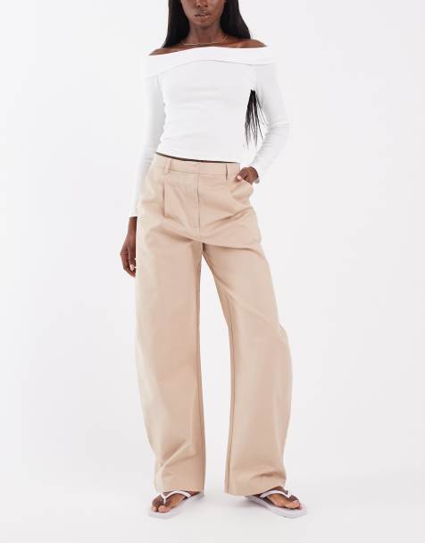 ASOS DESIGN tailored cotton sateen barrel pants in taupe - view 1