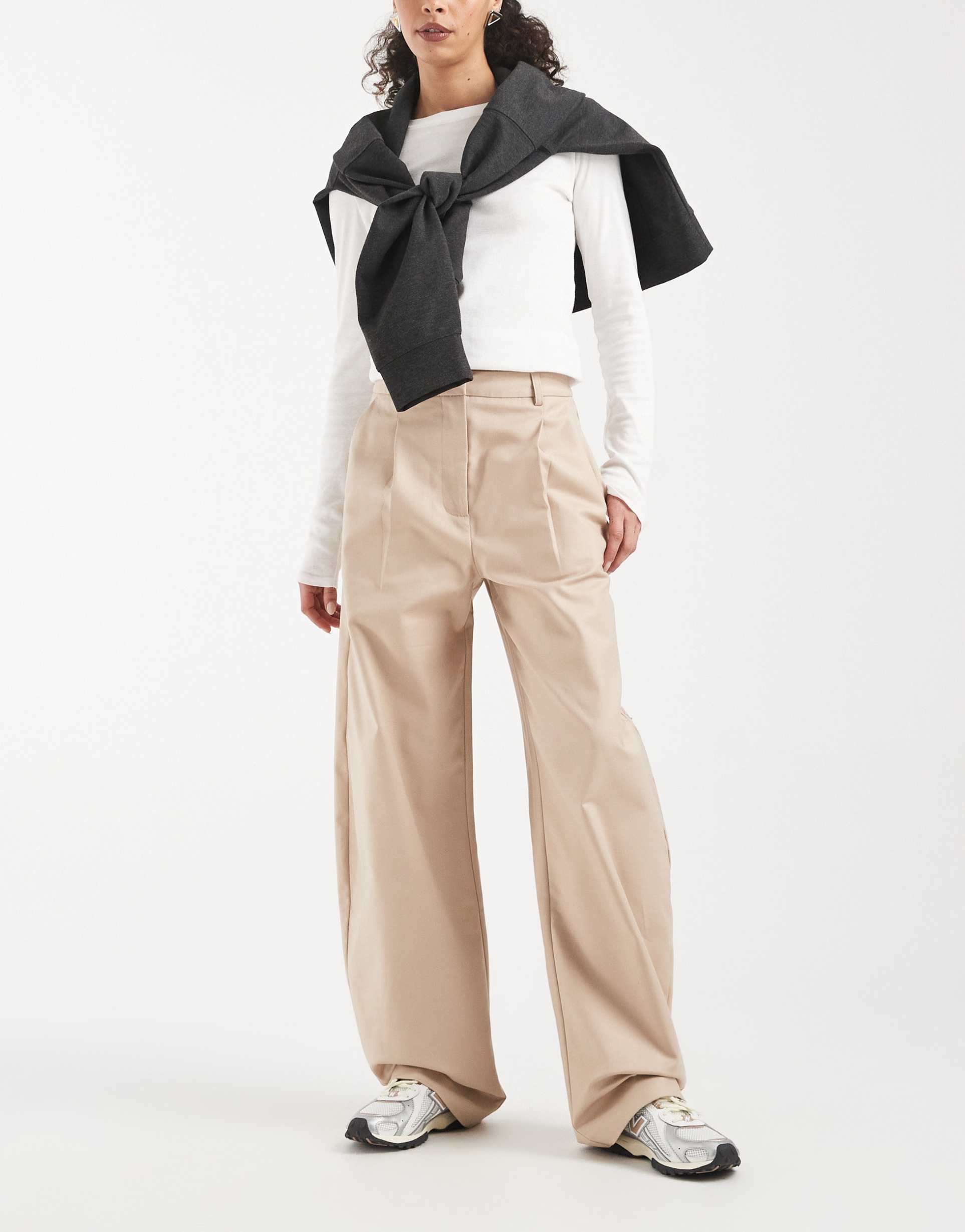 asos design tailored cotton sateen horseshoe pants in taupe