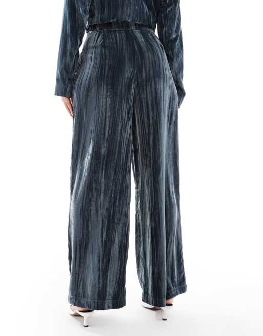 ASOS DESIGN tailored crinkle velvet pants in blue - part of a set