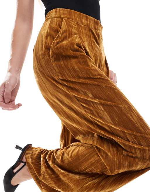 ASOS DESIGN tailored crinkle velvet pants in gold - part of a set 