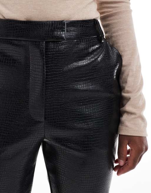 ASOS DESIGN tailored croc faux leather slim ankle grazer pants in black , 5 of 5