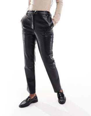 ASOS DESIGN ASOS DESIGN tailored croc faux leather slim ankle grazer trousers in black