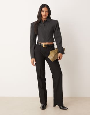 Asos Design Tailored Crop Cinch Zip Through Jacket In Gray