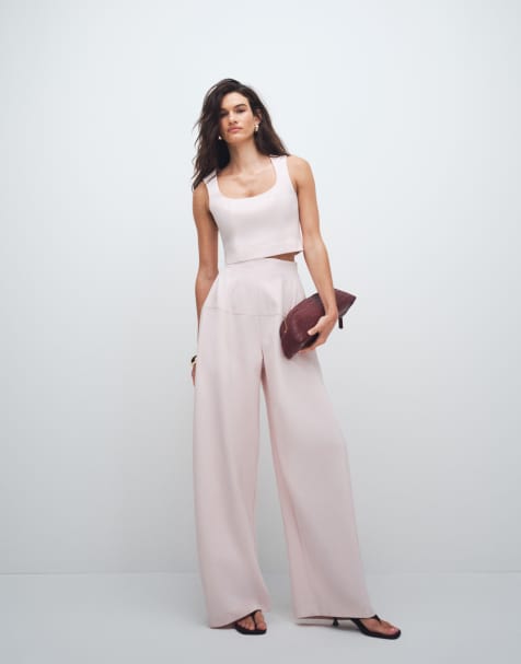 ASOS DESIGN tailored crop top and snatch waist trousers co-ord in pink - view 1