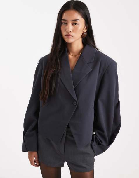 ASOS DESIGN tailored cropped asymmetric blazer in charcoal