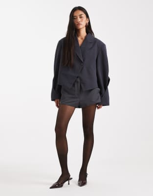 Asos Design Tailored Cropped Asymmetric Blazer In Blue