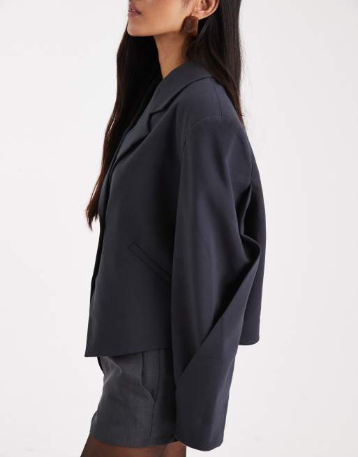 ASOS DESIGN tailored cropped asymmetric blazer in charcoal, 3 of 4