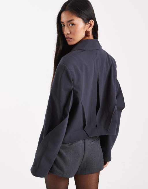 ASOS DESIGN tailored cropped asymmetric blazer in charcoal, 4 of 4
