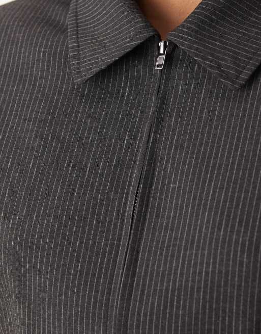 ASOS DESIGN tailored cropped cinch zip up jacket in brown pinstripes - part of a set, 3 of 4