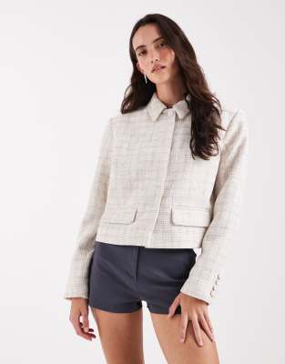 ASOS DESIGN tailored cropped jacket with button detail in ecru