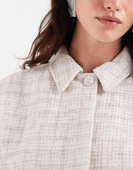 ASOS DESIGN tailored cropped jacket with button detail in ecru, 3 of 4