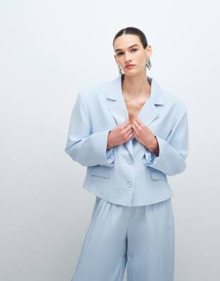 Asos Design Tailored Cropped Oversized Blazer In Blue
