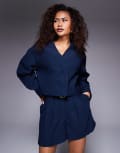 [ASOS DESIGN] ASOS DESIGN tailored cropped textured blazer in navy (part of a set) M Navy