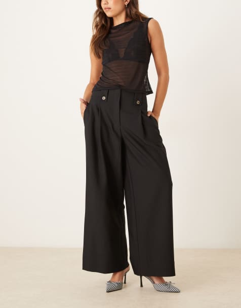 ASOS DESIGN tailored cropped trousers with tab waist detail in black - view 1
