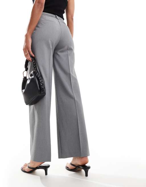 ASOS DESIGN tailored cropped wide leg trousers with buckle detail in grey, 3 of 5
