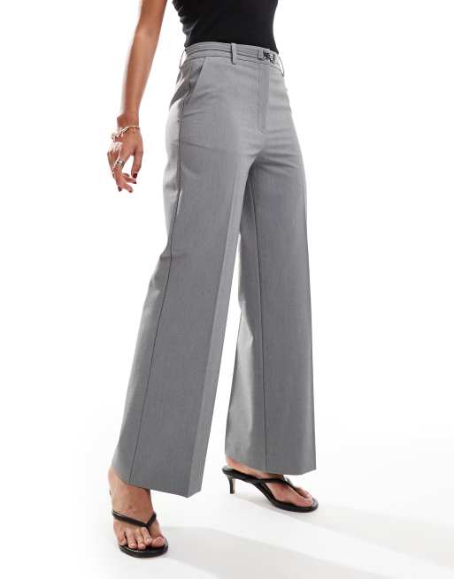 ASOS DESIGN tailored cropped wide leg trousers with buckle detail
