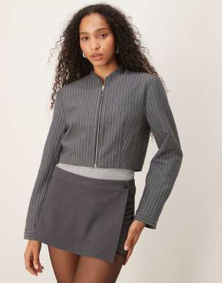 Asos Design Tailored Cropped Zip Front Blazer In Gray