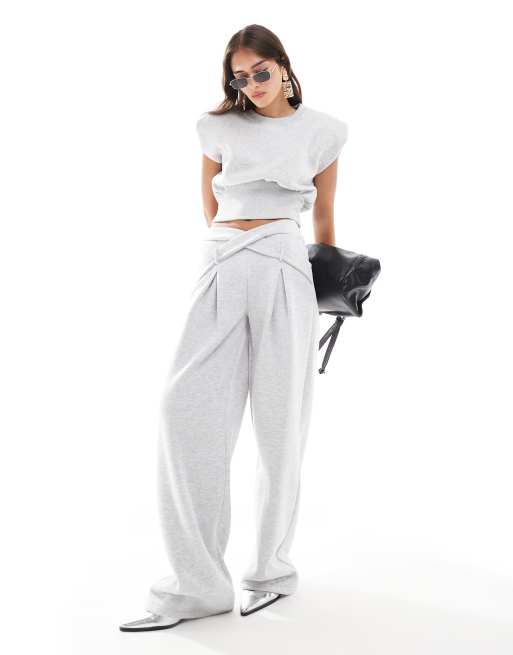 ASOS DESIGN tailored crossover wide leg jogger in grey