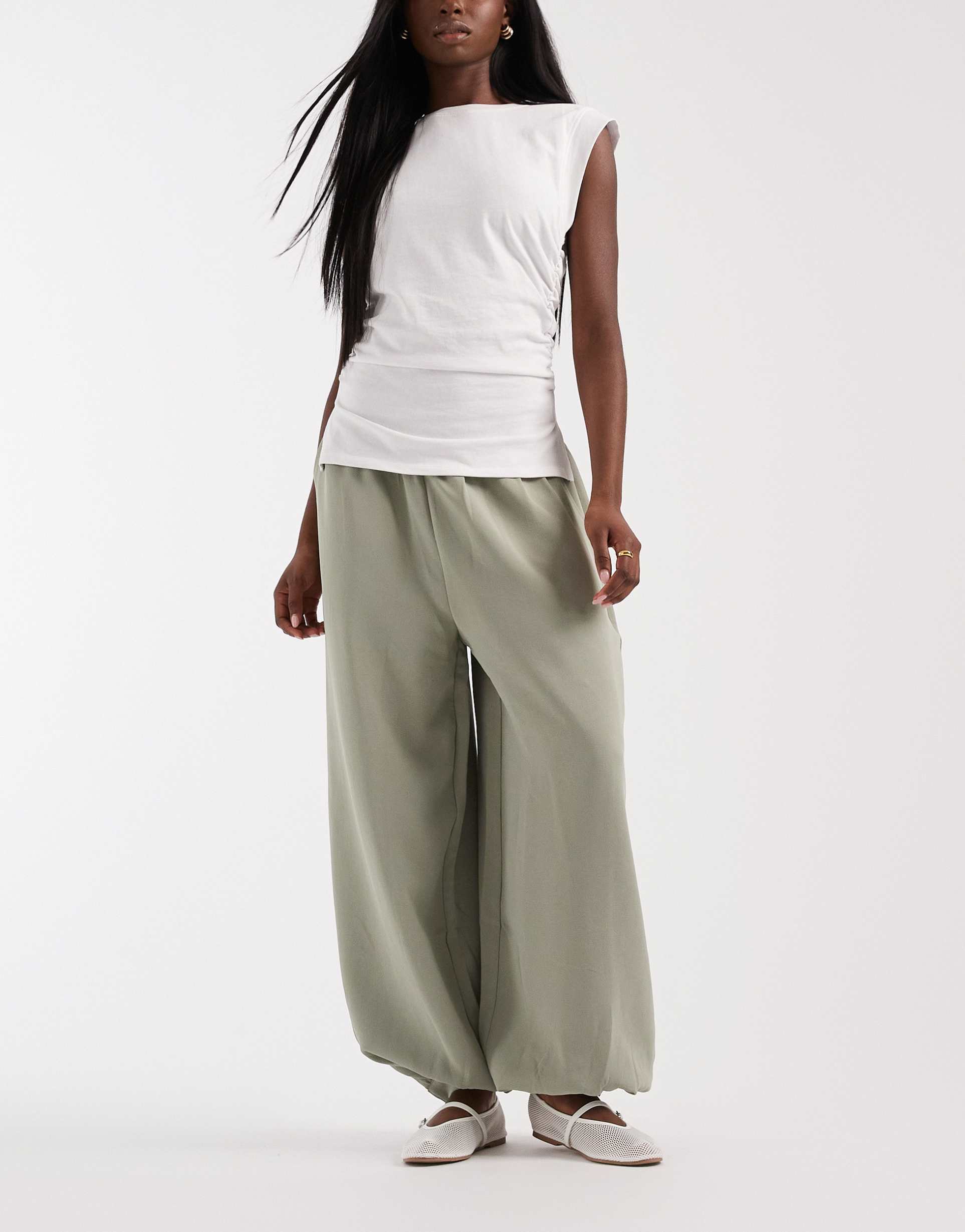 asos design tailored cuffed hem formal balloon pants in sage - part of a set