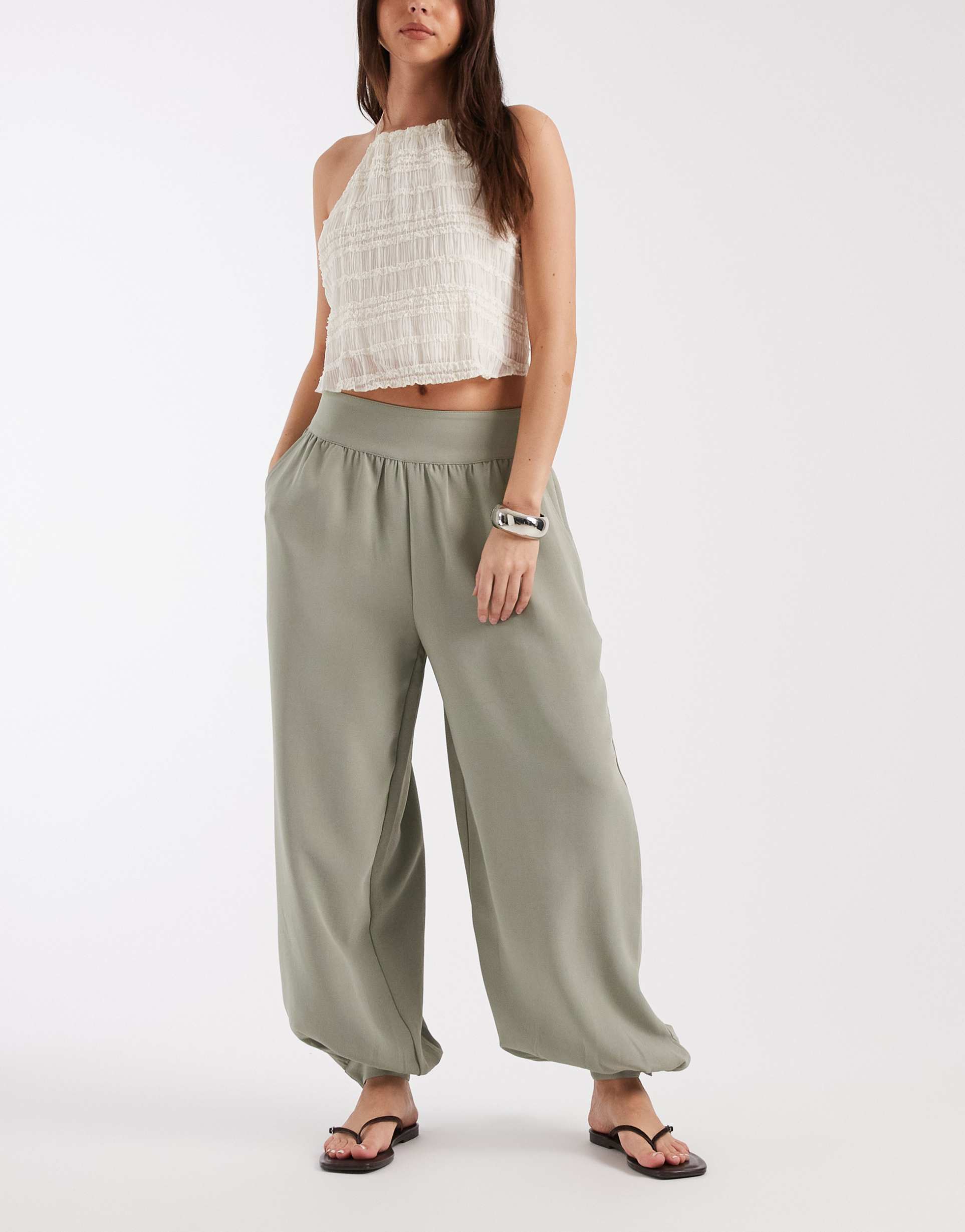 asos design tailored cuffed hem formal balloon pants in sage