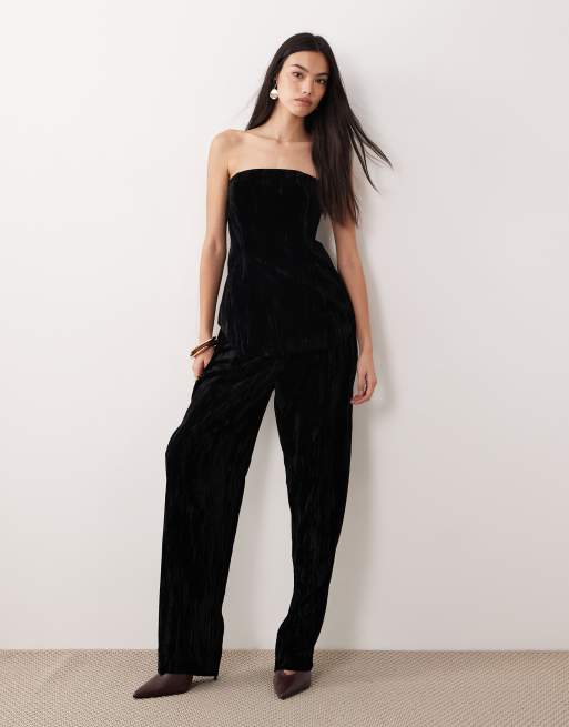 ASOS DESIGN tailored curved hem peplum bandeau co-ord top in velvet, 2 of 4