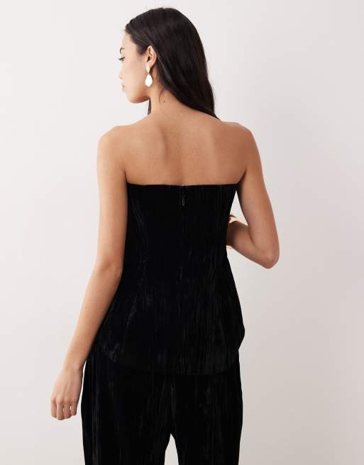 ASOS DESIGN tailored curved hem peplum bandeau co-ord top in velvet, 3 of 4