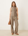 [ASOS DESIGN] ASOS DESIGN tailored decon barrel leg pants in mixed check (Part of a set)-Brown 18 Mixed check