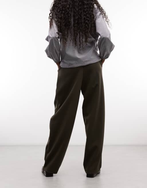 ASOS DESIGN tailored deep waistband barrel pants with pleat detail in khaki, 5 of 5