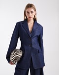 [ASOS DESIGN] ASOS DESIGN tailored denim cinch waist blazer in indigo (Part of a set)-Navy 8 Indigo wash