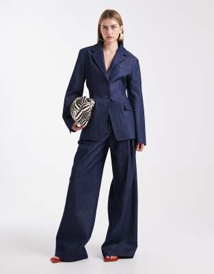 Asos Design Tailored Denim Cinch Waist Blazer In Blue