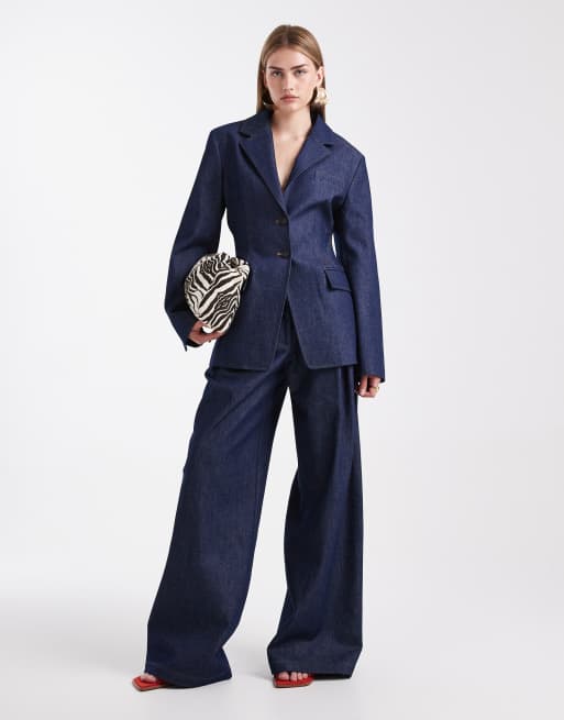 ASOS DESIGN tailored denim cinch waist blazer in indigo