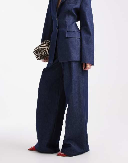ASOS DESIGN tailored denim wide leg pants in indigo - part of a set, 3 of 5