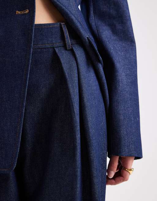 ASOS DESIGN tailored denim wide leg pants in indigo - part of a set, 4 of 5