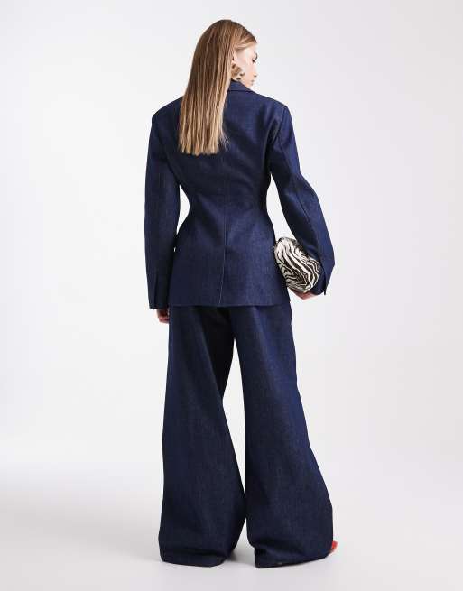 ASOS DESIGN tailored denim wide leg pants in indigo - part of a set, 5 of 5