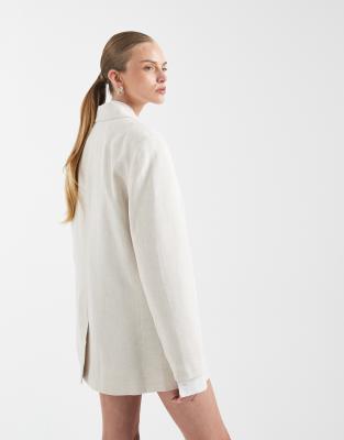 Asos Design Tailored Double Breasted Blazer With Linen In Neutral