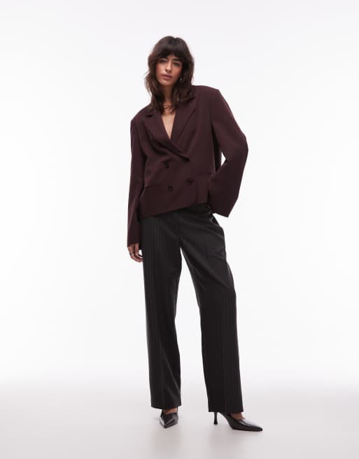 ASOS DESIGN tailored double breasted boxy blazer in plum